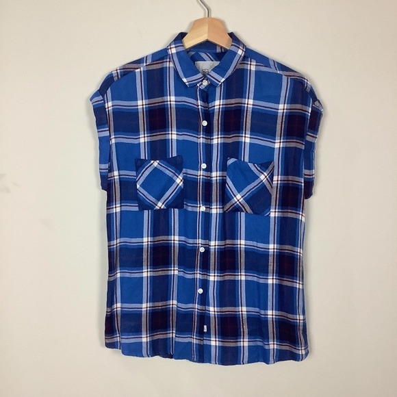 Rails Britt Santorini Royal Plaid Cap Sleeve Shirt XS - Picture 6 of 15